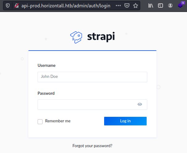 Strapi login page