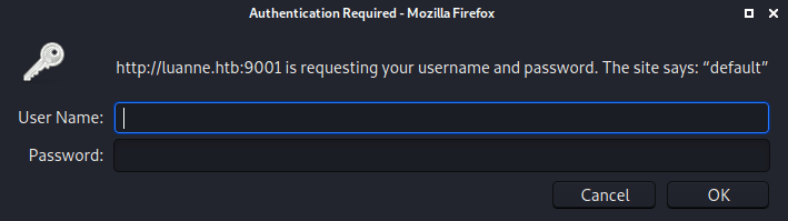 Credentials for port 9001